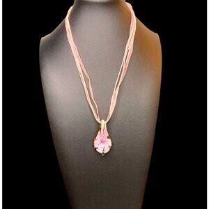 Pink Glass Flower Pendant Necklace -251